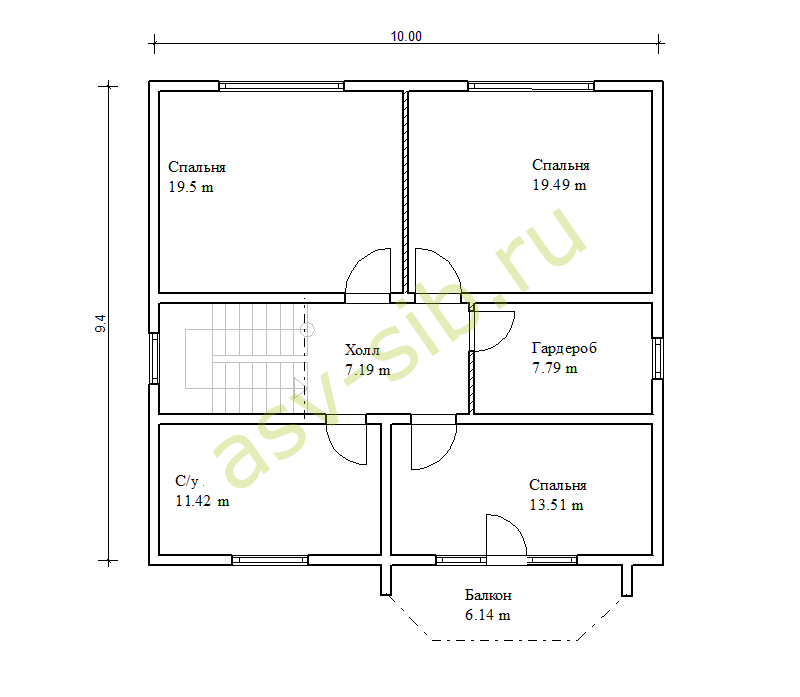 План второго этажа дома из бруса для постоянного проживания с балконом (проект дома Б189-170).