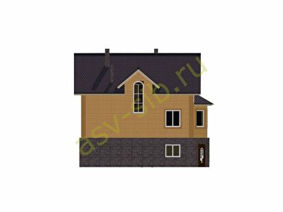 Вид сзади на дом с цоколем и сауной по проекту К-169a